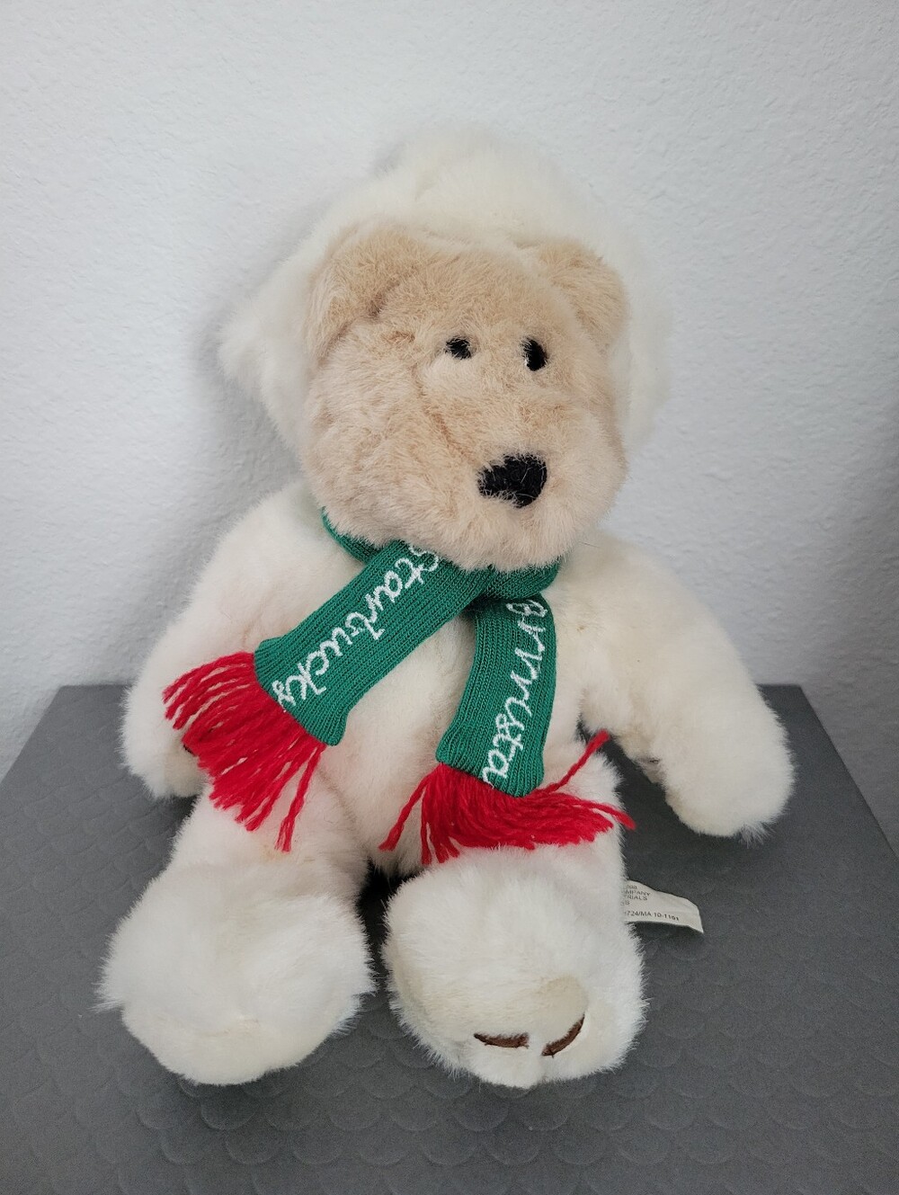 Rare 1998 Starbucks Brrrista Bearista Plush Polar Bear with Green & Red Scarf